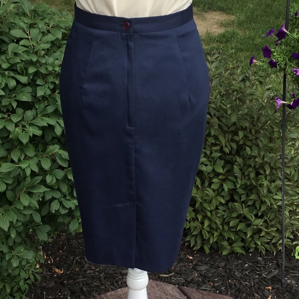 Navy Blue lined Pencil Skirt - Picture 3 of 7